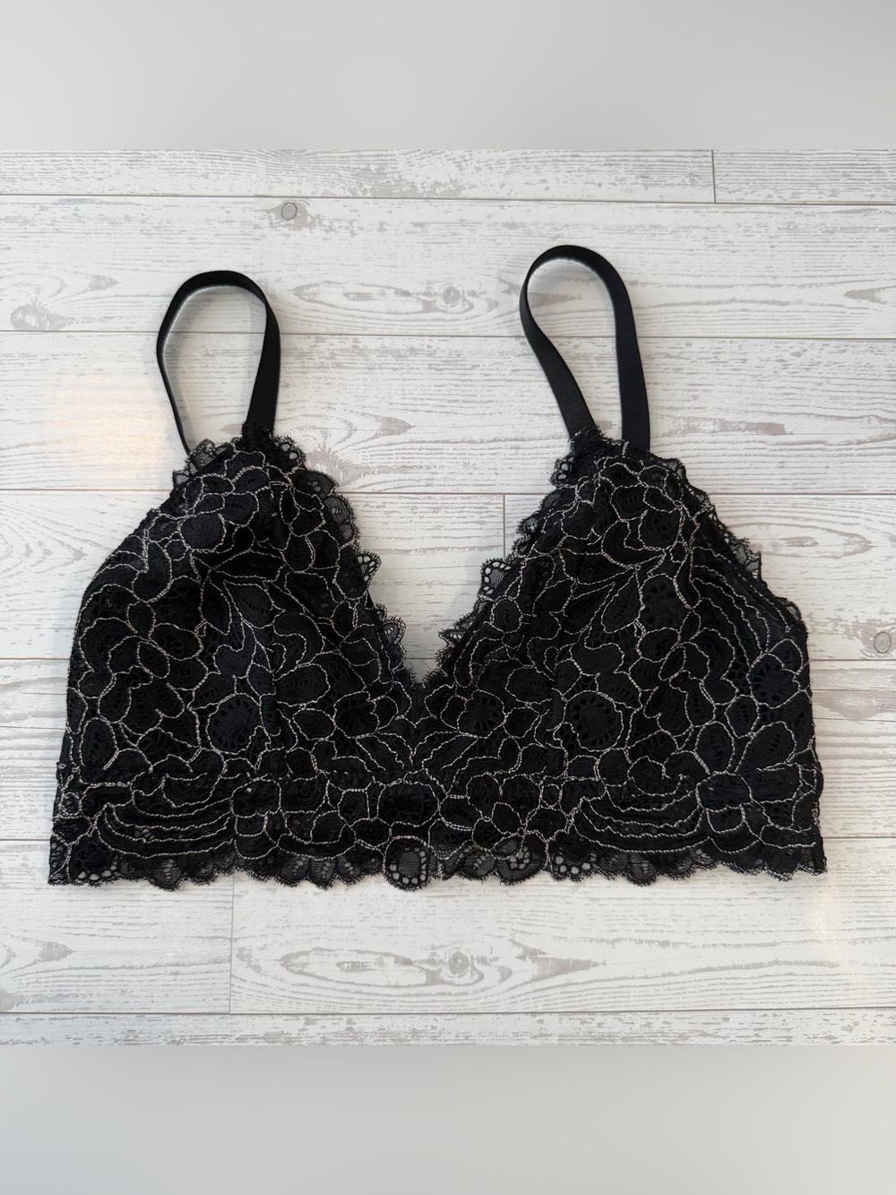 Soma Corded Lace Bralette, BLACK/IVORY CD, not padded | Women’s Small